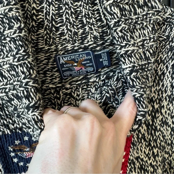 Vintage American Flag sweater chunky knit turtleneck USA jumper Ralph lauren - Picture 2 of 5